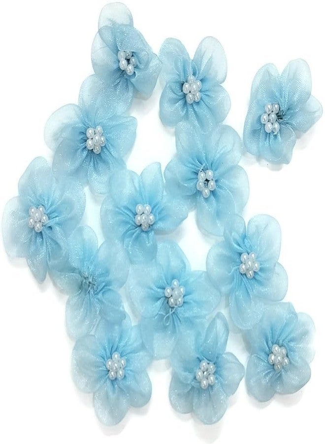 DaSync SYNC Blue Flowers Decoration Craft Pearl Patches for Clothes 25 Pieces Artificial Flower Blouse Hair Jewellery Imitation Dresses Dupatta Suits, Sarees Gowns - Image 3